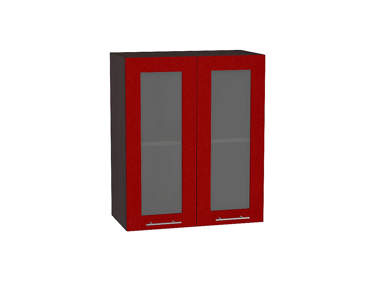 Шкаф верхний с 2-мя остекленными дверцами Валерия-М В 609 Гранатовый металлик-Венге