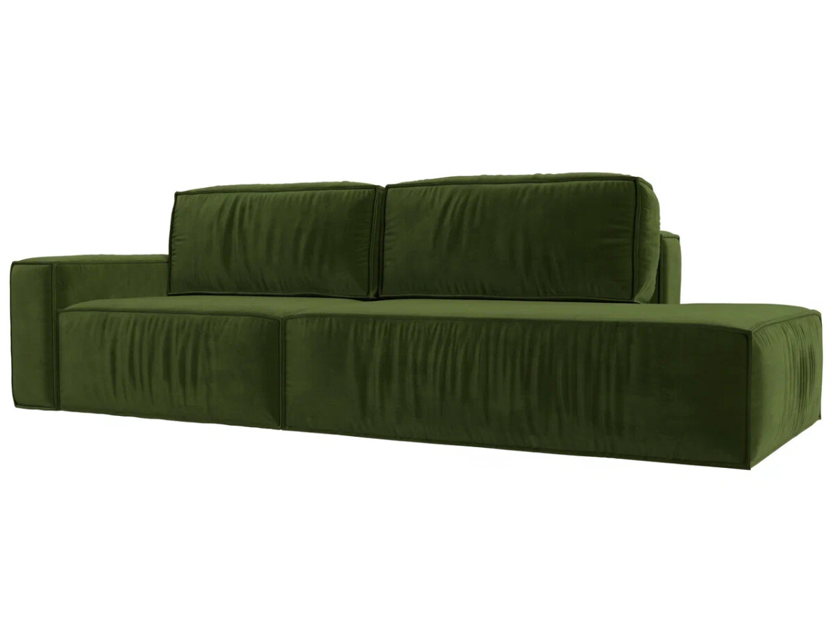 Прямой диван Прага модерн подлокотник слева, микровельвет, зеленый