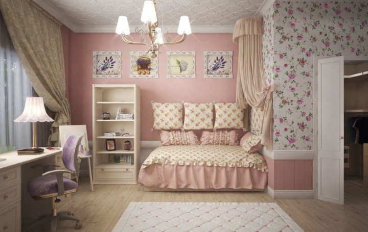 Балдахин в комнате с розовым акцентом