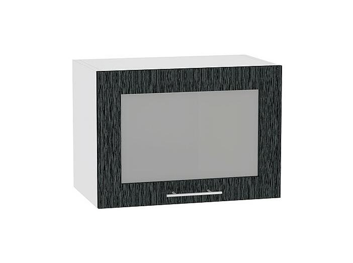 Шкаф верхний горизонтальный остекленный Валерия-М ВГ 500 Черный металлик дождь-Белый