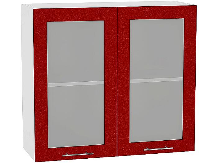 Шкаф верхний с 2-мя остекленными дверцами Валерия-М В 809 Гранатовый металлик-Белый