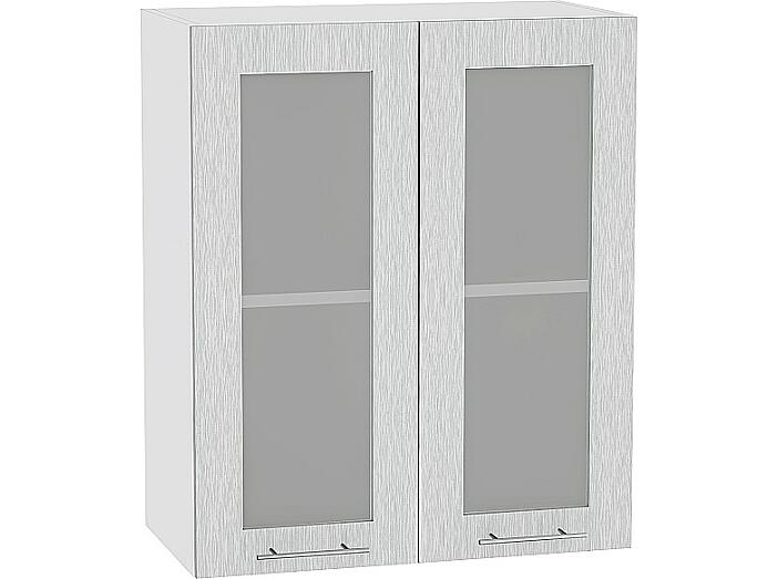 Шкаф верхний с 2-мя остекленными дверцами Валерия-М В 609 Серый металлик дождь светлый-Белый