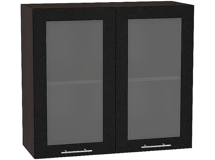 Шкаф верхний с 2-мя остекленными дверцами Валерия-М В 809 Черный металлик-Венге