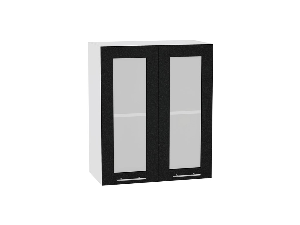 Шкаф верхний с 2-мя остекленными дверцами Валерия-М В 600 Черный металлик-Белый