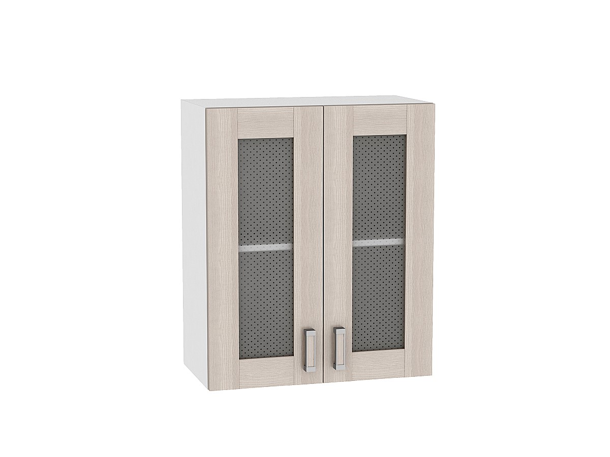 Шкаф верхний с 2-мя остекленными дверцами Лофт В 609 Cappuccino Veralinga-Белый