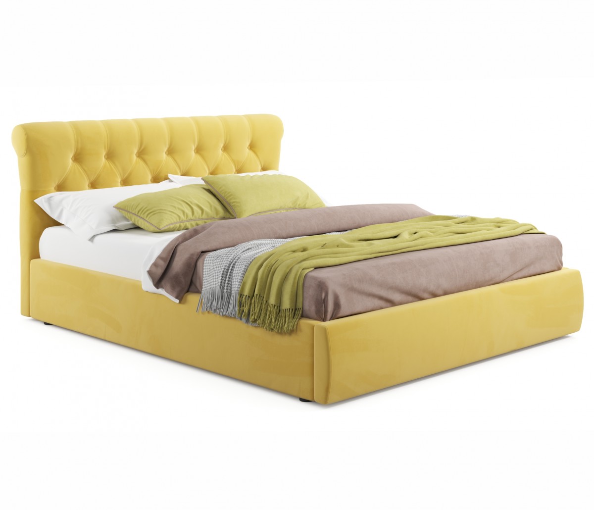 Мягкая кровать Ameli 1800 желтая с ортопедическим основанием