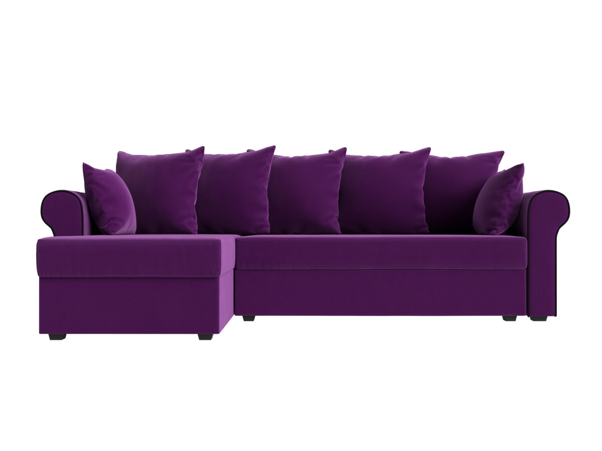 Угловой диван Рейн микровельвет фиолетовый кант черный угол левый