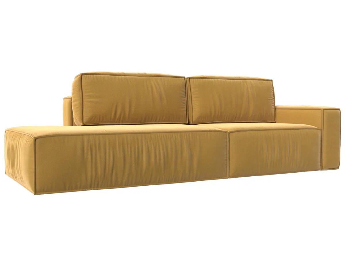 Прямой диван Прага модерн подлокотник справа, микровельвет, желтый