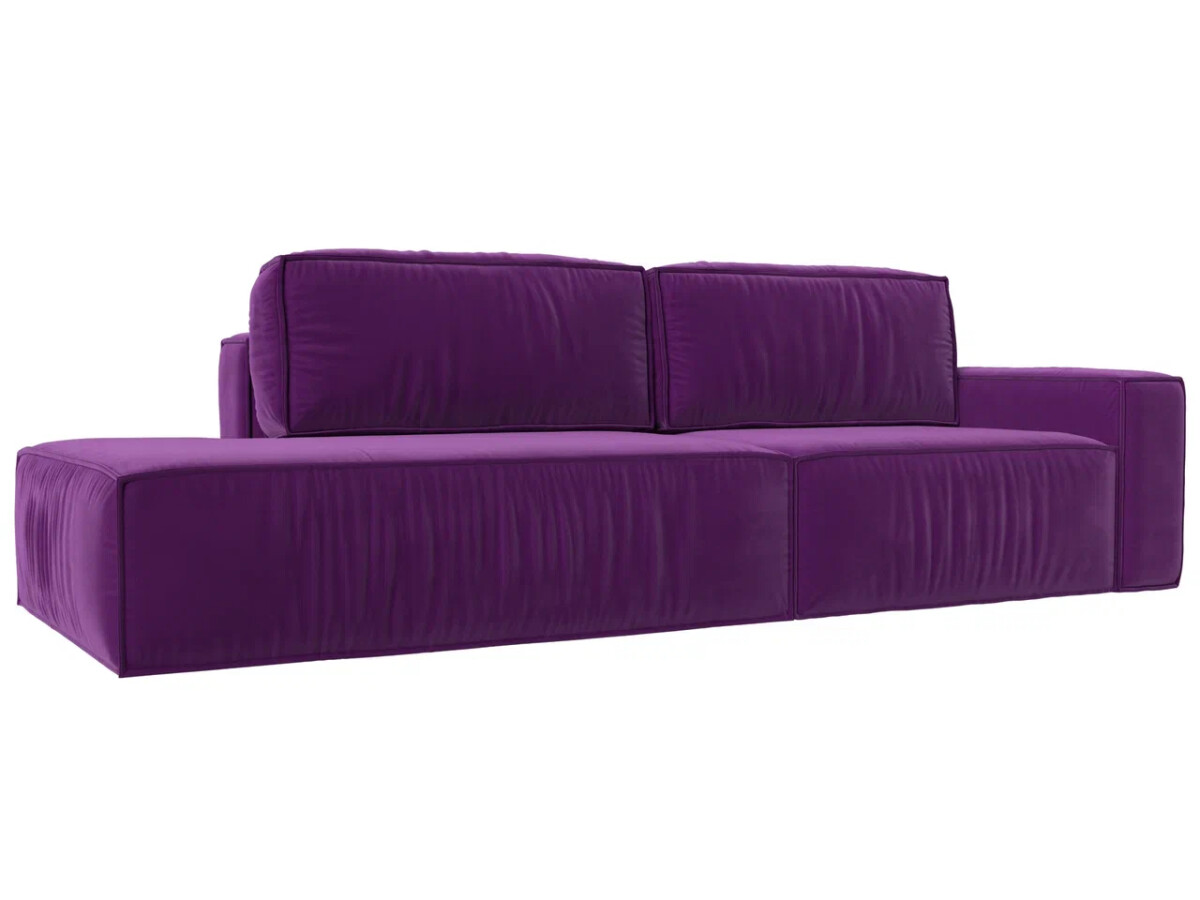 Прямой диван Прага модерн подлокотник справа, микровельвет, фиолетовый