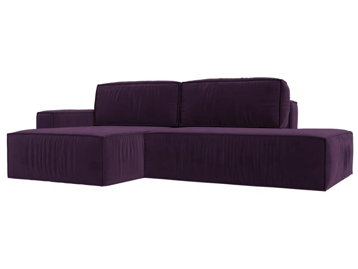 Угловой диван Прага модерн левый угол, велюр, фиолетовый