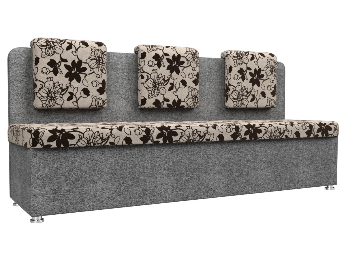 Кухонный прямой диван Маккон 3-х местный Рогожка Цветы/Серый