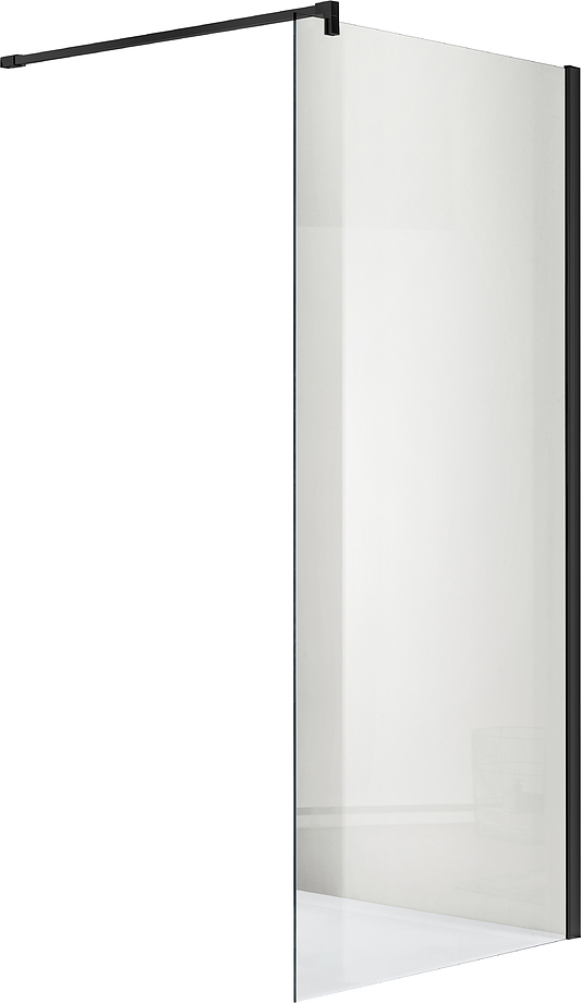 AQ WIW 09020BL Душевая перегородка Walk in с держателем 900x2000 профиль черный, стекло прозрачное