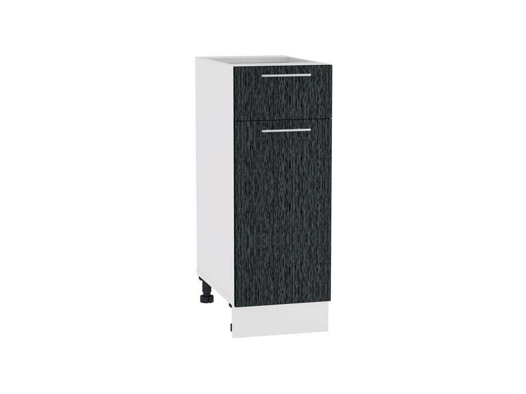 Шкаф нижний с 1-ой дверцей и ящиком Валерия-М Н 301 Черный металлик дождь-Белый