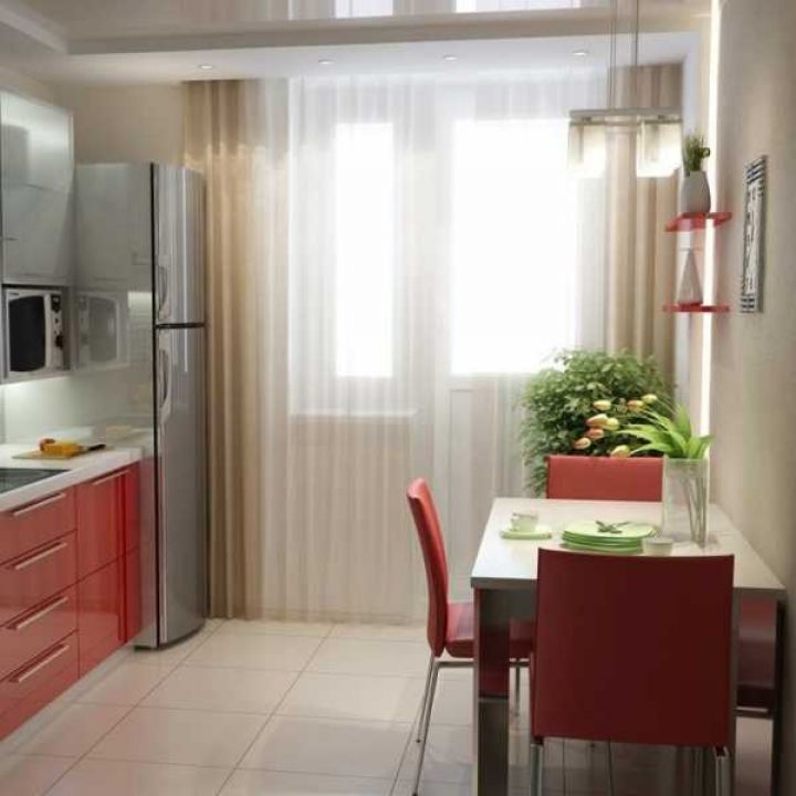Кухня С Балконом Дизайн С Занавеской