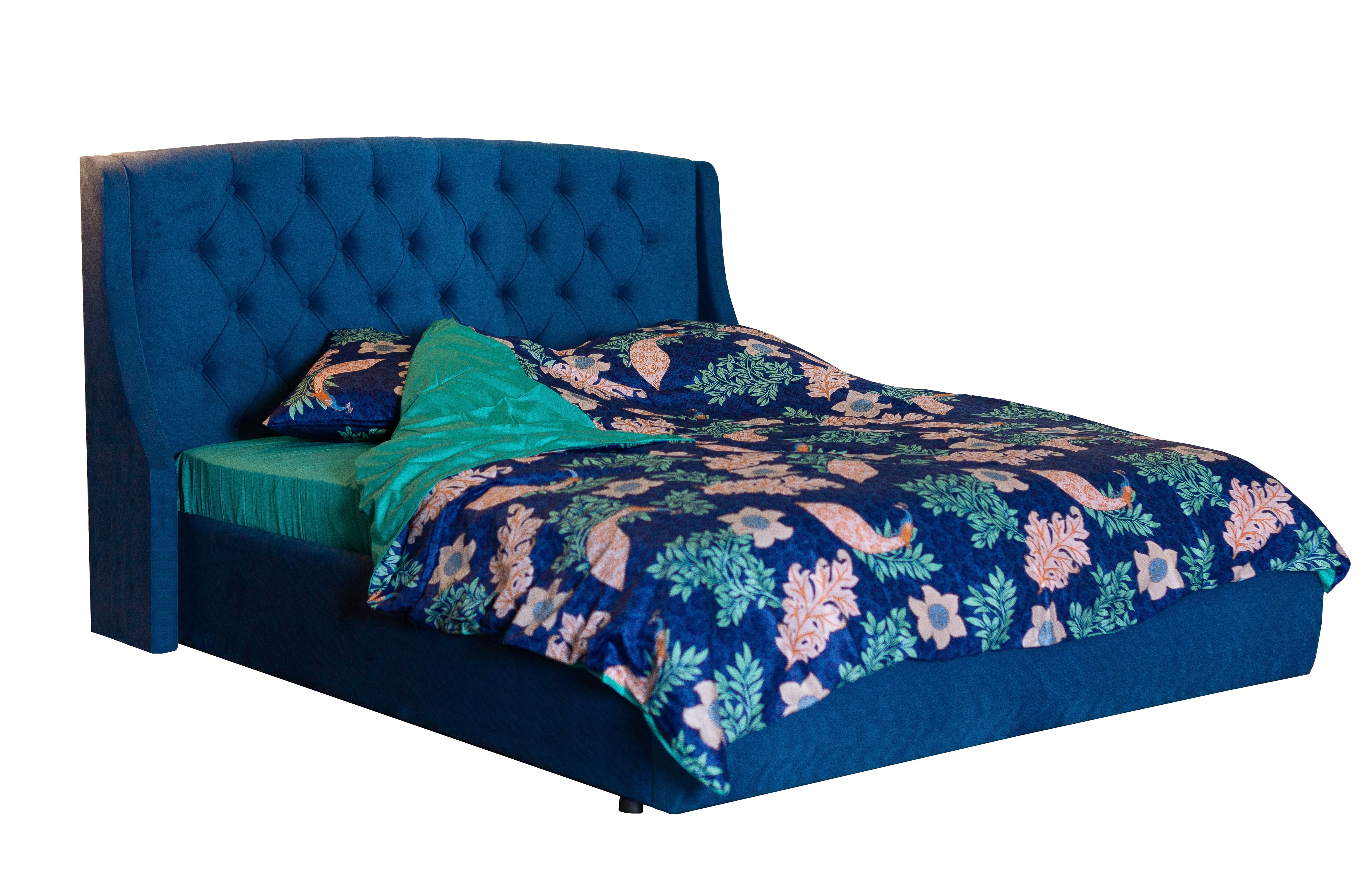 Мягкая интерьерная кровать "Стефани" 1400, БП/М, ткань, Синий
