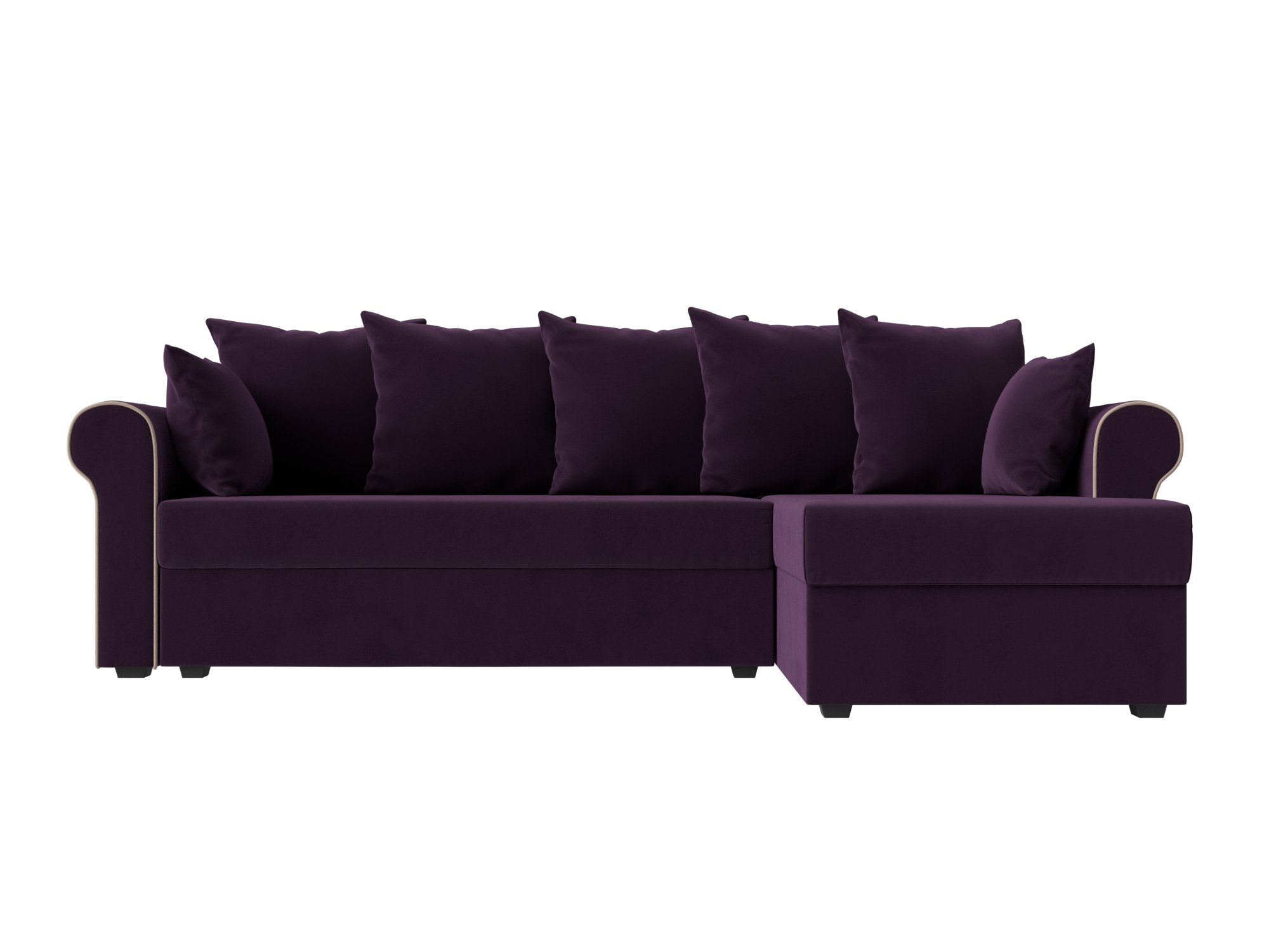 Угловой диван Рейн велюр фиолетовый кант бежевый угол правый