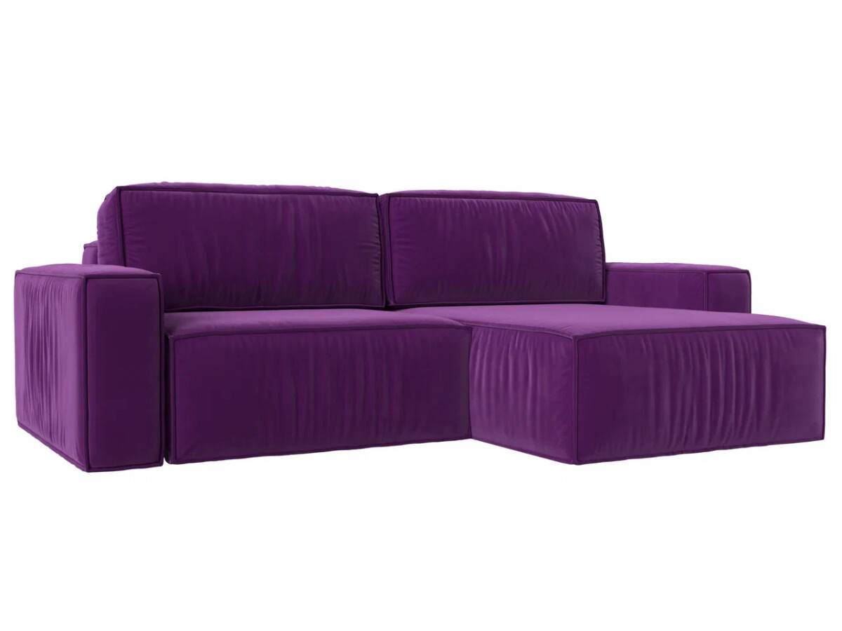 Угловой диван Прага классик правый угол, микровельвет, фиолетовый
