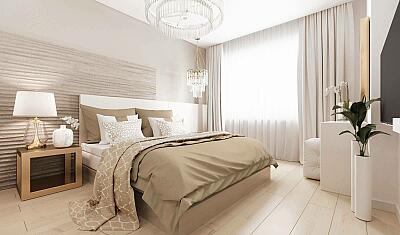 Дизайн спальни с кремовыми обоями