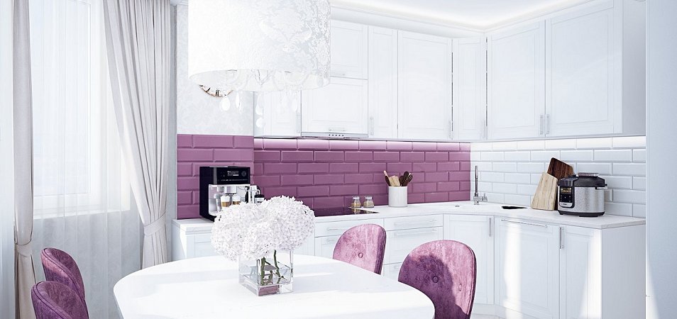 Оформление кухни в фиолетовых оттенках: особенности, комбинации с другими цветами