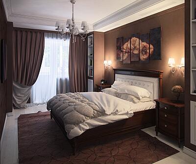 Дизайн маленькой спальни в коричневых тонах