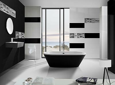 Дизайн ванной комнаты черно белой панелей (59 фото)