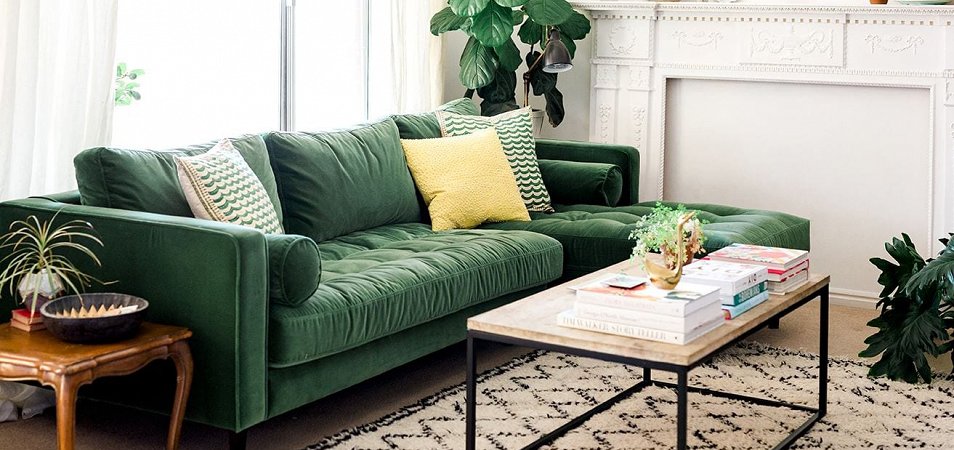 Зеленый диван в интерьере: плюсы и минусы, материалы, формы, сочетания с другими цветами, 30+ фото