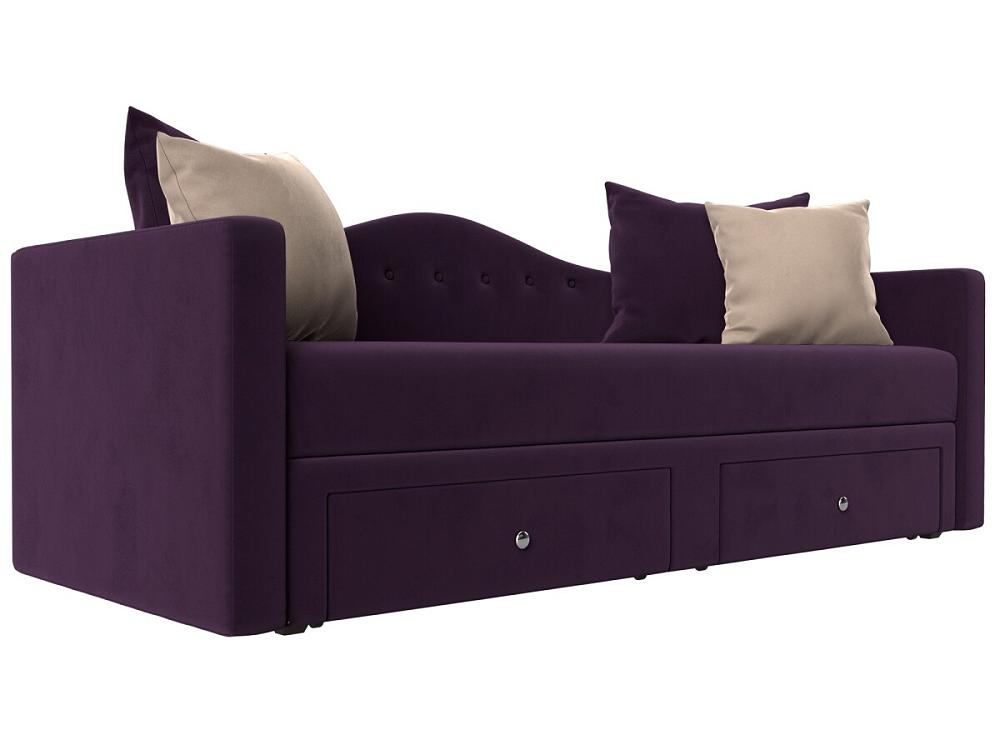 Детский прямой диван Дориан Велюр Фиолетовый/Бежевый детская кровать астра домик белый фиолетовый без ящика