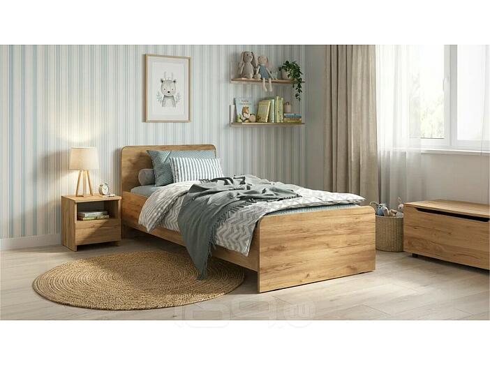 Кровать Челси без обивки дуб крафт/дуб крафт без подъёмного механизма 800x2000, без ортопедического основания, изголовье жесткое