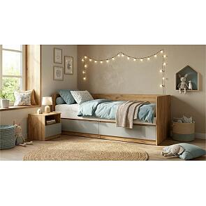 Кровать Челси без обивки мята/сумеречный голубой/дуб крафт без П/М 800x2000, изголовье жесткое