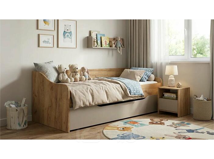 Кровать Челси без обивки дуб крафт/глиняный серый без П/М 900x2000, изголовье жесткое