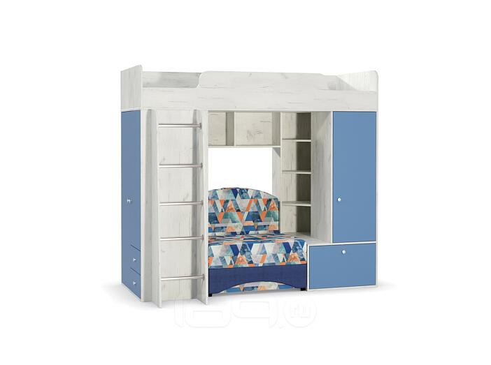 Кровать-чердак Тетрис 1 366 Дуб Белый (CRAFT)/Капри синий  ФАСАД