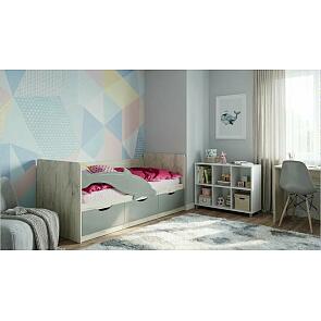 Кровать Дельфин без обивки шарли бриз/дуб крафт белый без подъёмного механизма 800x1600, без ортопедического основания, изголовье жесткое