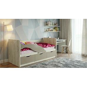 Кровать Дельфин без обивки шарли мокко/дуб крафт белый без подъёмного механизма 800x1600, без ортопедического основания, изголовье жесткое