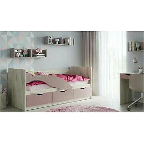 Кровать Дельфин без обивки шарли pink/дуб крафт белый без подъёмного механизма 800x1800, без ортопедического основания, изголовье жесткое