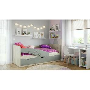 Кровать Дельфин без обивки шарли бриз/дуб крафт белый без подъёмного механизма 800x1600, без ортопедического основания, изголовье жесткое