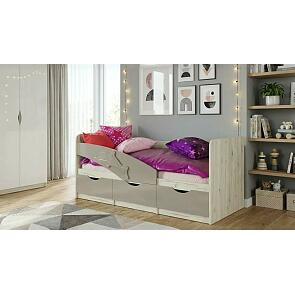 Кровать Дельфин без обивки шарли мокко/дуб крафт белый без подъёмного механизма 800x1800, без ортопедического основания, изголовье жесткое