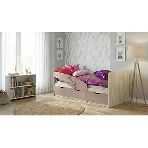 Кровать Дельфин без обивки шарли pink/дуб крафт белый без подъёмного механизма 800x1800, без ортопедического основания, изголовье жесткое