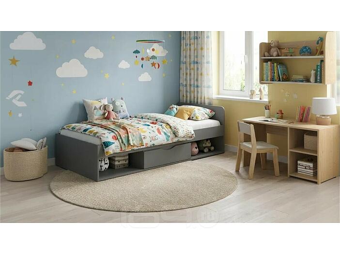 Кровать Неаполь без обивки графит/графит без подъёмного механизма 800x2000, без ортопедического основания, изголовье жесткое