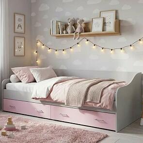 Кровать Вега без обивки белый/розовый/белый без П/М 900x2000, изголовье жесткое