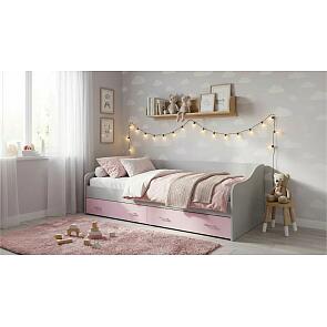 Кровать Вега без обивки белый/розовый/белый без подъёмного механизма 900x2000, без ортопедического основания, изголовье жесткое