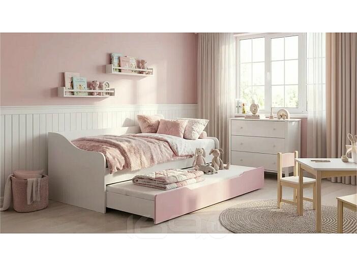 Кровать Вега без обивки розовый/белый без подъёмного механизма 900x2000, без ортопедического основания, изголовье жесткое