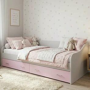 Кровать Вега без обивки белый/розовый/белый без П/М 900x2000, изголовье жесткое