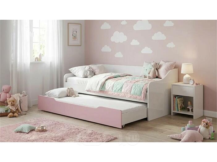 Кровать Вега без обивки розовый/белый без подъёмного механизма 900x2000, без ортопедического основания, изголовье жесткое