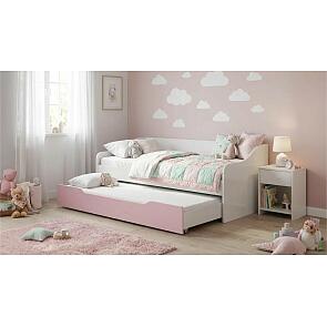 Кровать Вега без обивки розовый/белый без подъёмного механизма 900x2000, без ортопедического основания, изголовье жесткое