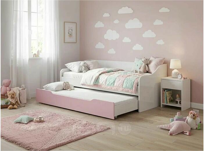 Кровать Вега без обивки розовый/белый без П/М 900x2000, изголовье жесткое