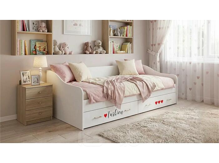 Кровать Вега без обивки белый глянец/фотопечать/белый без подъёмного механизма 900x2000, без ортопедического основания, изголовье жесткое