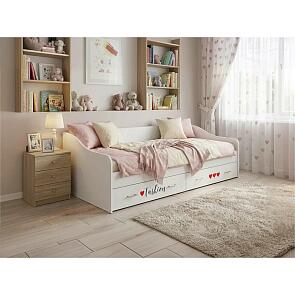 Кровать Вега без обивки белый глянец/фотопечать/белый без П/М 900x2000, изголовье жесткое