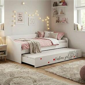 Кровать Вега без обивки белый глянец/фотопечать без П/М 900x2000, изголовье жесткое