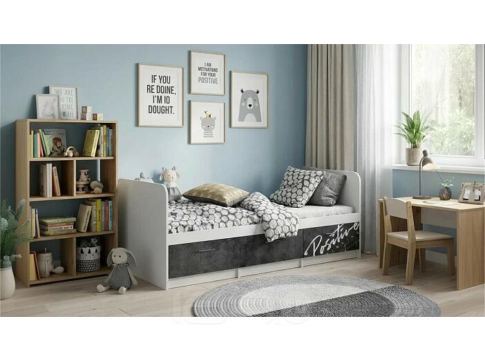 Кровать Вега без обивки бетон темный/белый без подъёмного механизма 800x2000, без ортопедического основания, изголовье жесткое