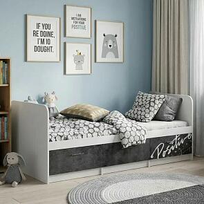 Кровать Вега без обивки бетон темный/белый без П/М 800x2000, изголовье жесткое